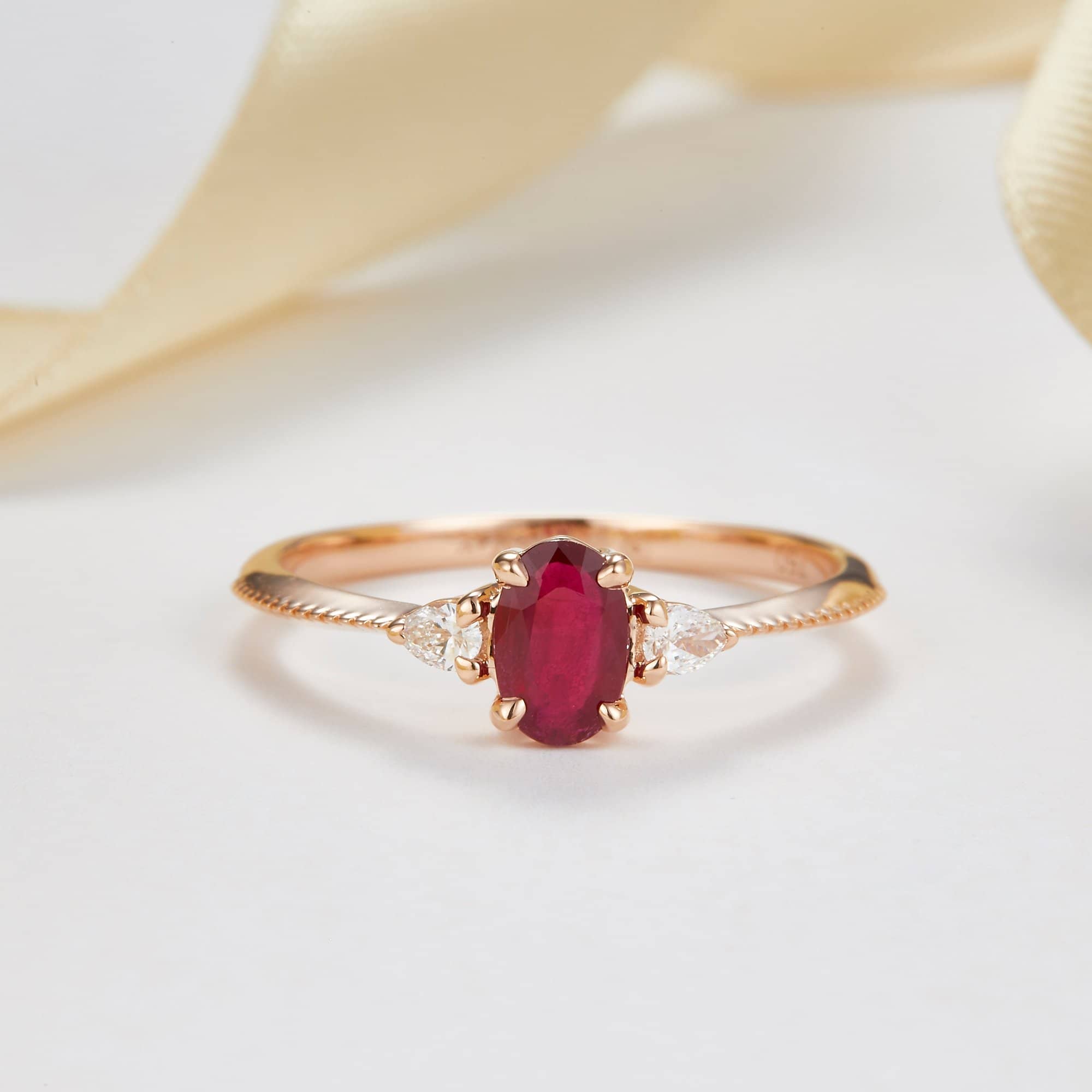 18k Solid Gold Oval Ruby and Pear Shape Diamond Ring - Melbourne, Australia