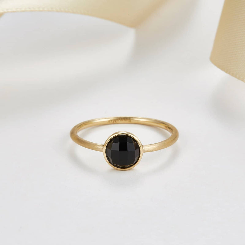 18k Solid Gold Black Round Diamond Cut Onyx Ring - Melbourne, Australia