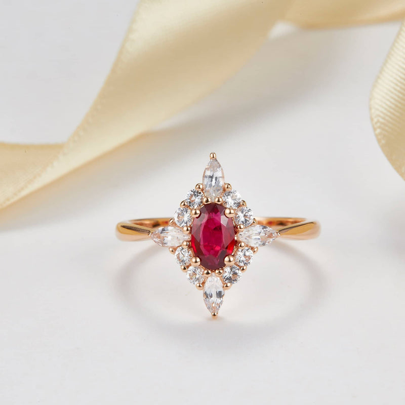 18k Solid Gold Ruby and White Sapphire Cluster Engagement Ring - Melbourne, Australia