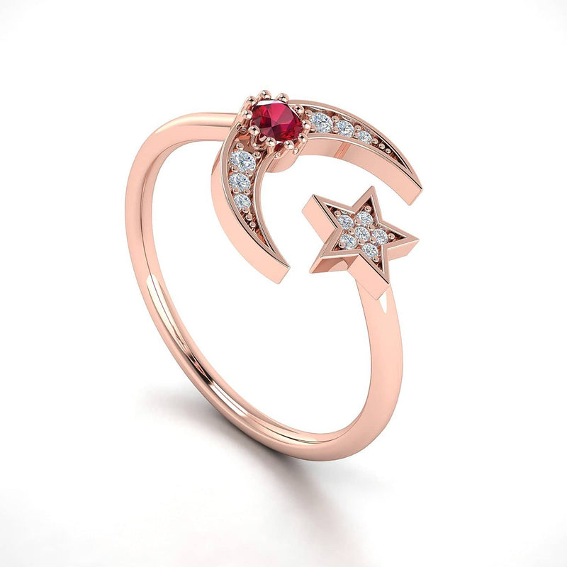 Buy Crescent Moon Diamond Ring in 18k Solid Gold & Star Ruby Ring - Melbourne, Australia