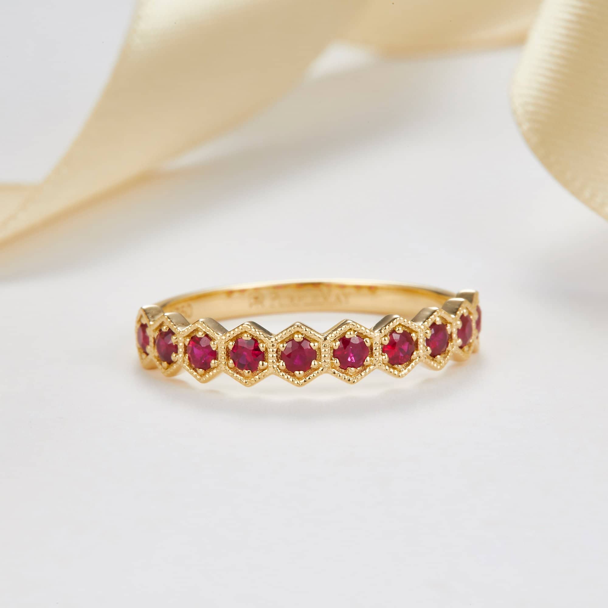 18k Solid Gold Half Eternity To Be Loved Natural Ruby Wedding Ring Band - Melbourne, Australia