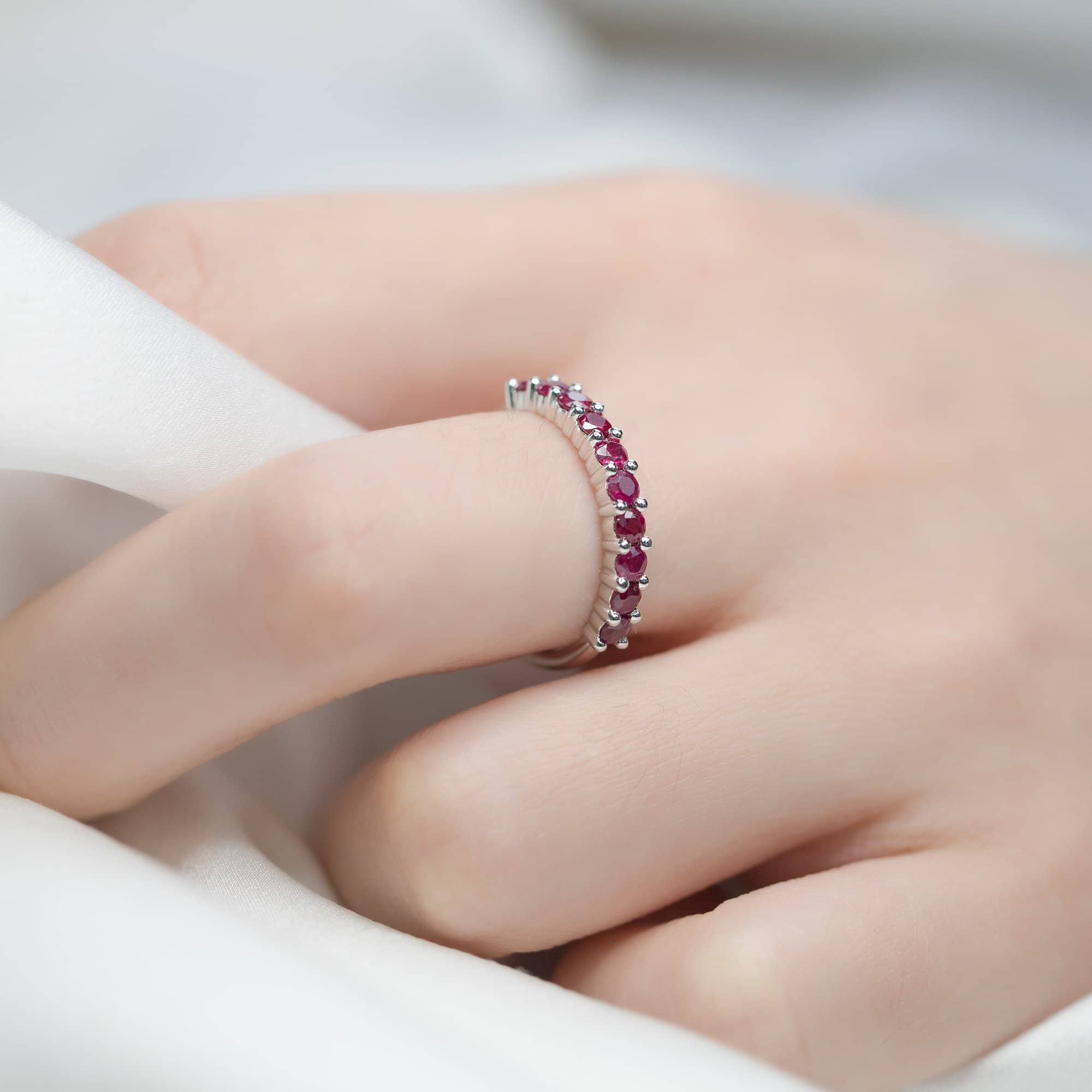 18k Solid Gold Half Eternity Natural Ruby Wedding Ring Band - Melbourne, Australia