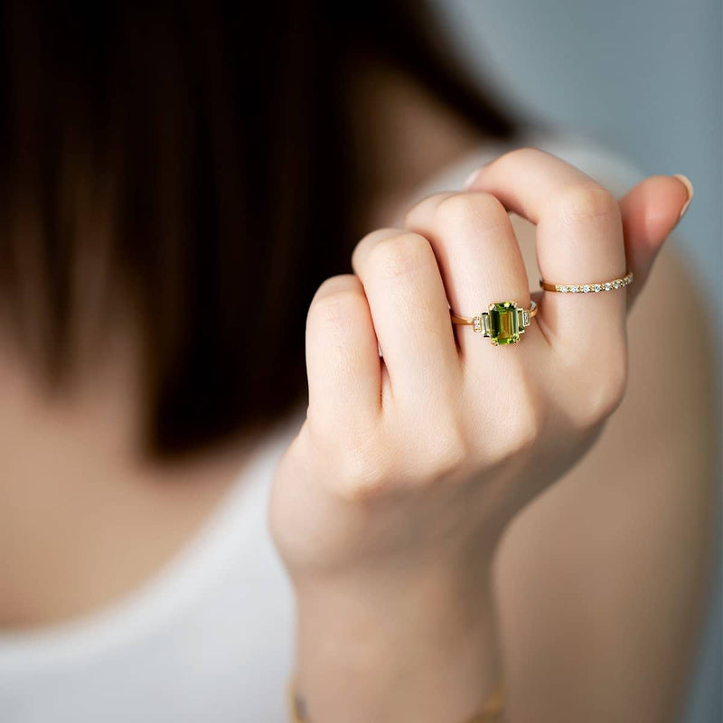 18k Solid Gold Peridot Diamond Baguette Wedding Ring | Rings Melbourne Australia