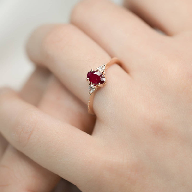 18k Solid Gold Oval Ruby and Pear Shape Diamond Ring - Melbourne, Australia