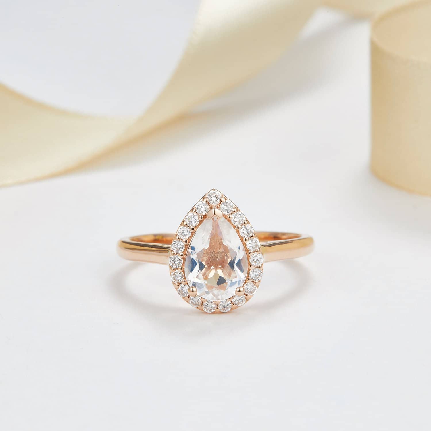 18k Solid Gold Pear Shape Moonstone Engagement Ring - Melbourne, Australia