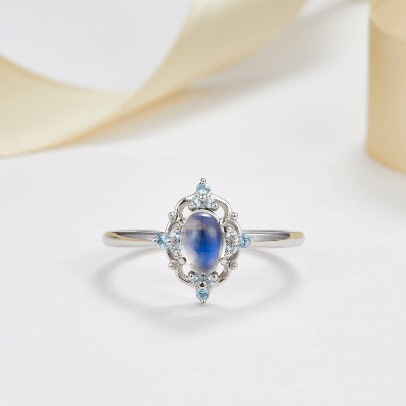 Moonstone and Blue Topaz Ring | Purplemay Jewellery