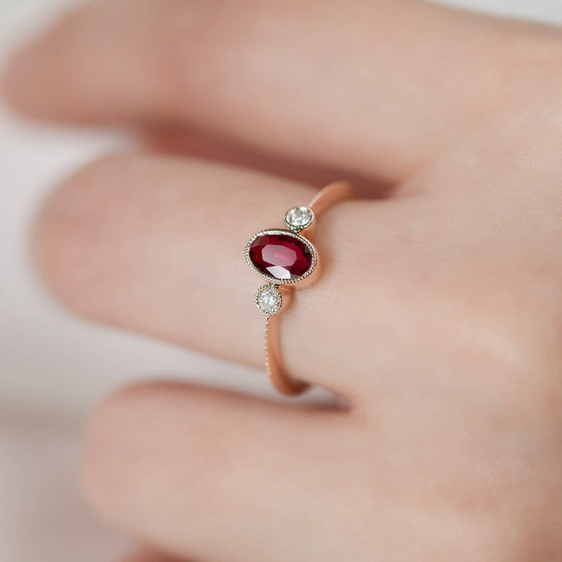 Bezel Set Round Diamond Engagement Ring for her | 18k Solid Gold Oval Bezel Set Ruby Ring - Melbourne, Australia