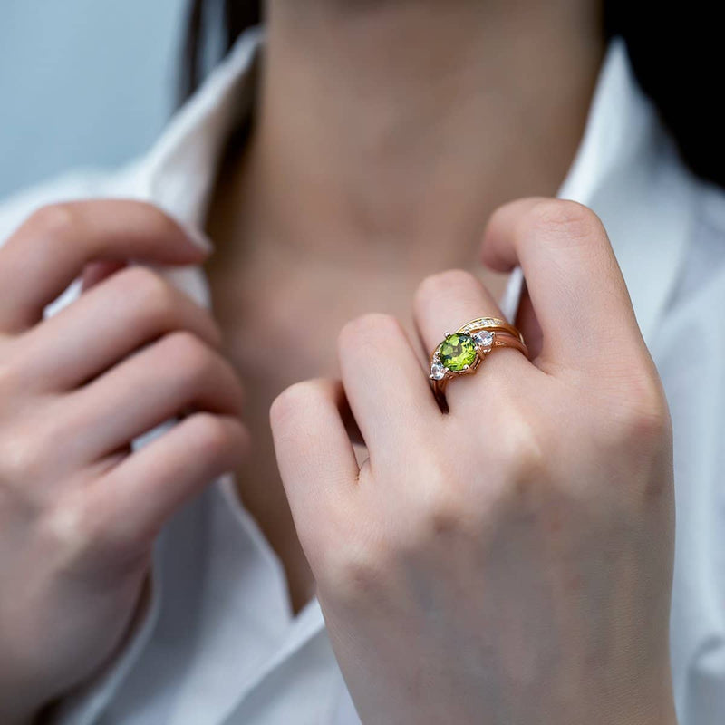 18k Solid Gold Round Peridot Diamond Wedding Ring | Rings Melbourne Australia
