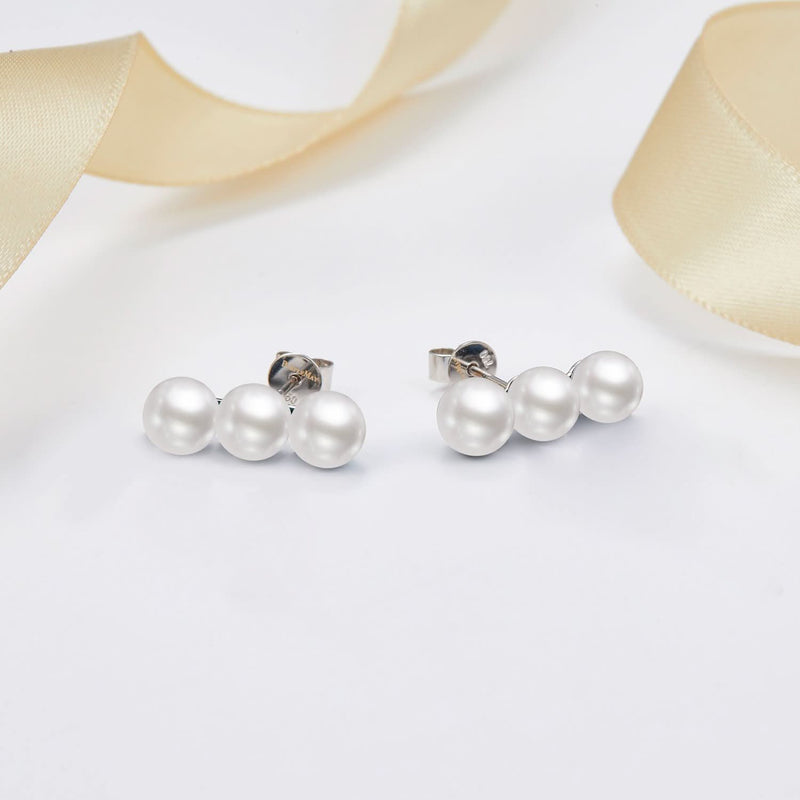 Triple Pearl Stud Earrings PurpleMay Jewellery