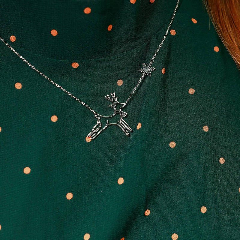 CHRISTMAS 18K SOLID GOLD DEER AND SNOWFLAKE NECKLACE - Melbourne, Australia