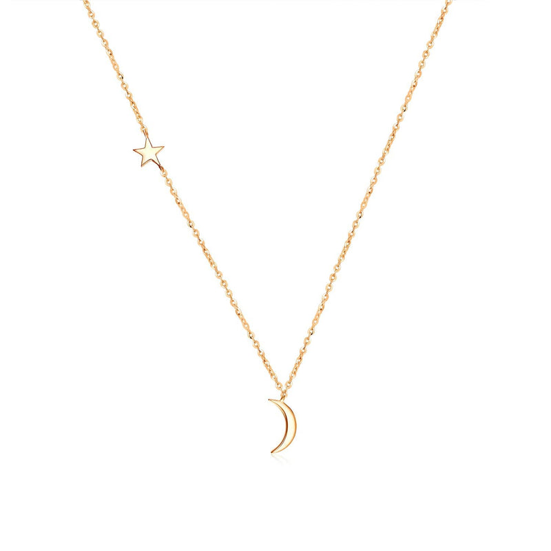 18k Solid Gold Delicate Moon and Star Necklace - Melbourne, Australia