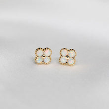 18k Solid Gold Australian White Opal Clover Stud Earrings - Melbourne, Australia