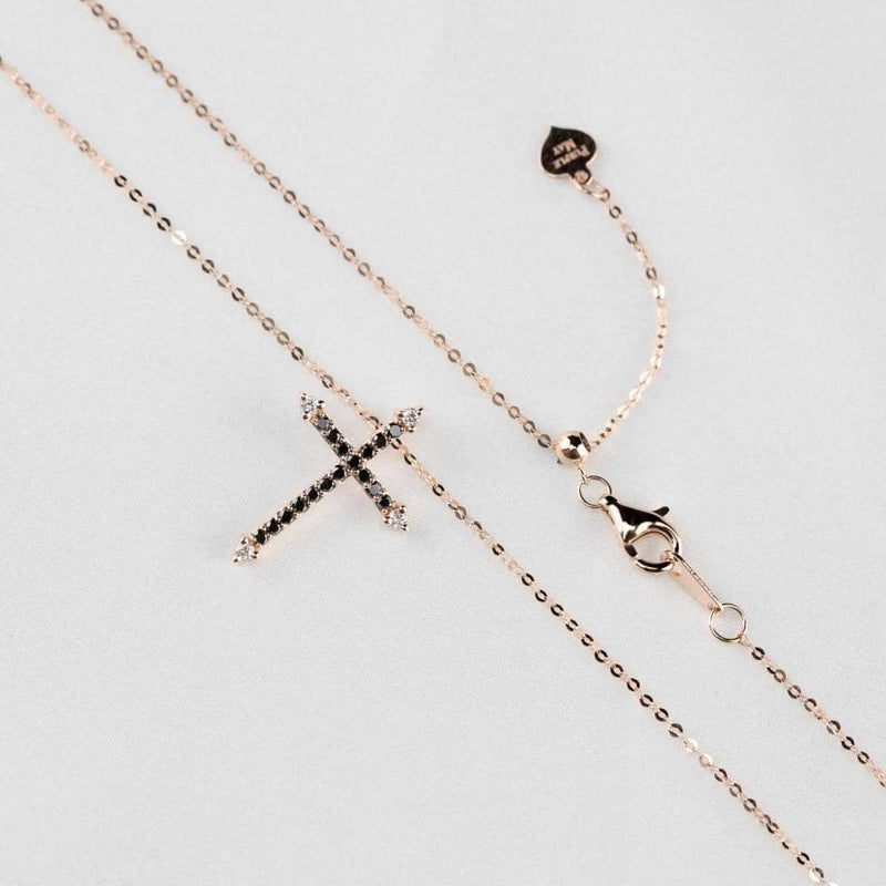 18k Solid Gold Cross Black Diamond Necklace - Melbourne, Australia