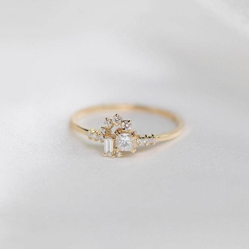 18k Solid Gold Sparkle Diamond Cluster Ring - princess cut engagement rings Melbourne, Australia