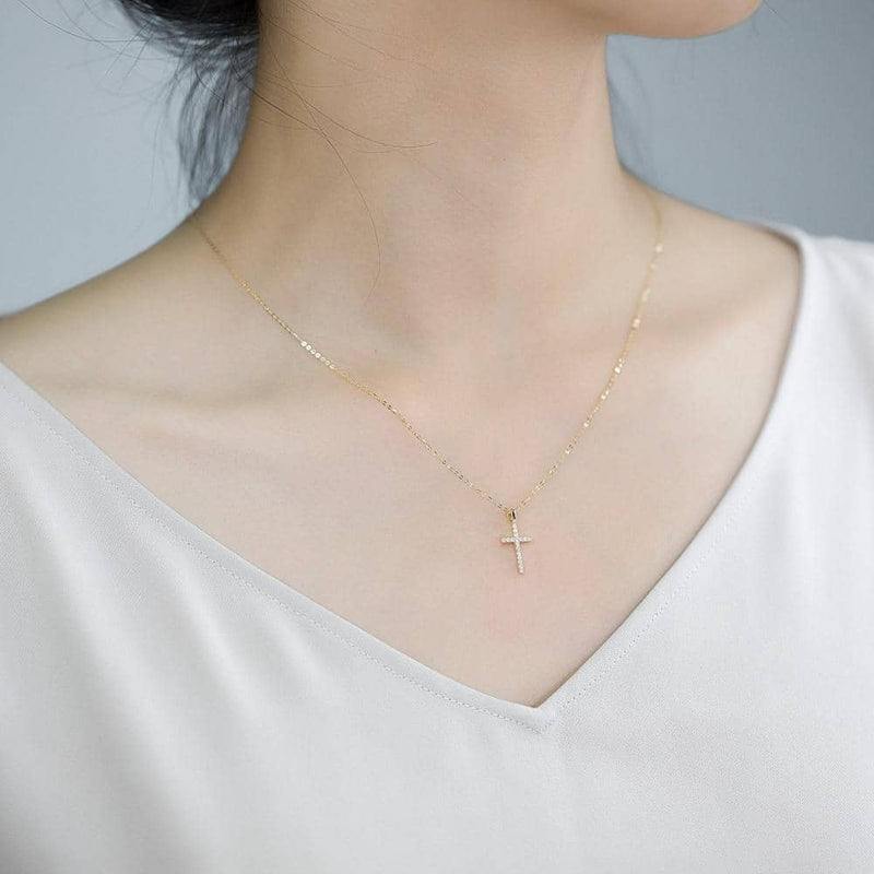 18k Solid Gold Classic Cross Diamond Necklace - Melbourne, Australia