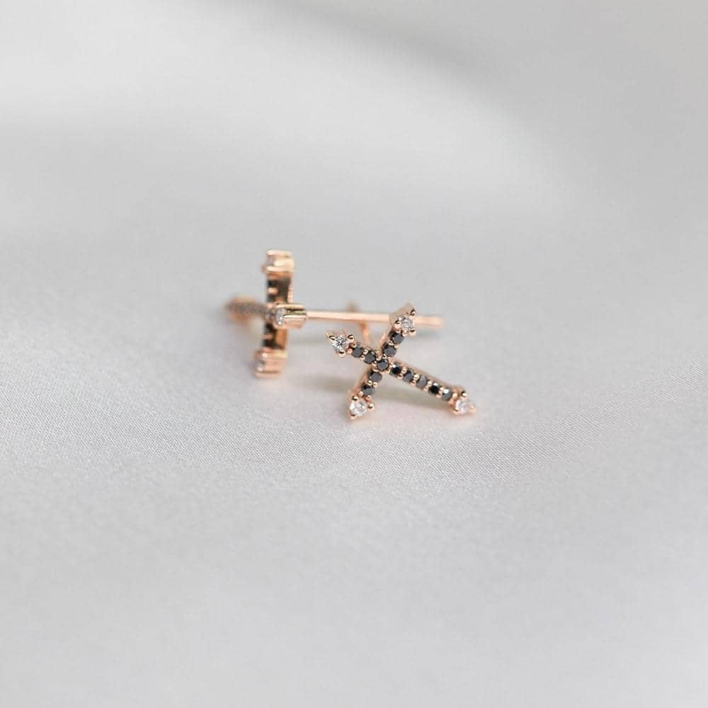 Cross Black Diamond Stud Earrings - Melbourne, Australia