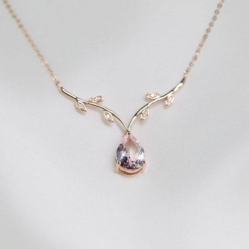 14K Rose Gold Estate Morganite Diamond Pendant Necklace – Long's Jewelers