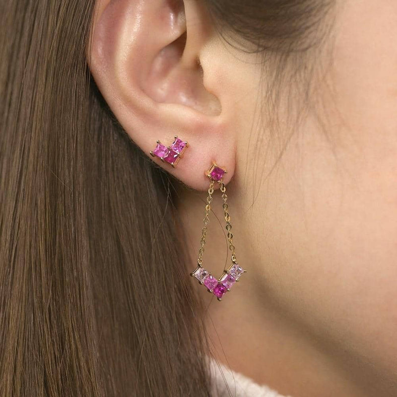 18k Solid Gold Gradient Pink Sapphire Stud and Drop Earrings - Melbourne, Australia